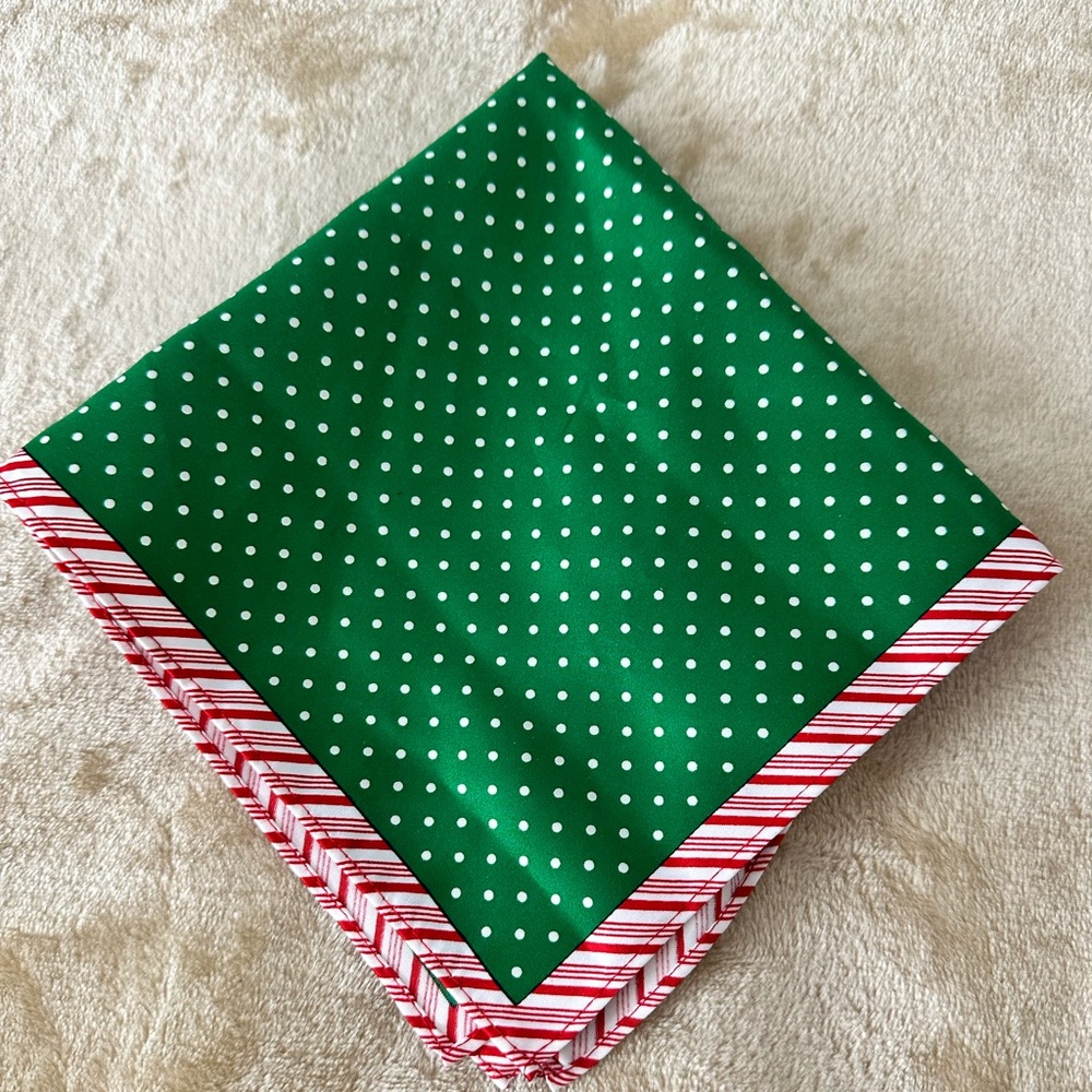 Green Polka Dot Bandana with Candy Cane Print Edging